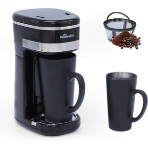 Coffee Machine,Single Serve Coffee Maker,One Cup Coffee Maker with Reusable Filter&One-touch Control Button,Portable Brewer for Camping,Travel & Home,Easy To Clean& Store,15oz/450ml