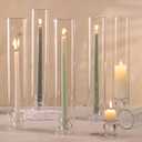 Volens Hurricane Glass Candle Holders - Set of 6 Candlestick Holders for Taper Candles with Windproof Cylinder Covers 14" Tall Clear Glass Chimney Cover for Wedding Table Centerpiece Home Decor