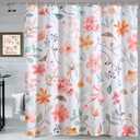 Estmy Pink Floral Shower Curtain for Girls Bathroom, Watercolor Cute Boho Flowers Leaves Botanical Fabric Shower Curtain Set Modern Aesthetic Bathroom Decor (72"W x 72"L (Pack of 1))
