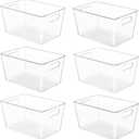 YIHONG 6 Pack Clear Pantry Organizer Bins, Plastic Containers with Handle for Kitchen,Freezer,Cabinet,Closet,Bathroom Under Sink Storage (L(11.2"L x 7.5"W x 6"H))