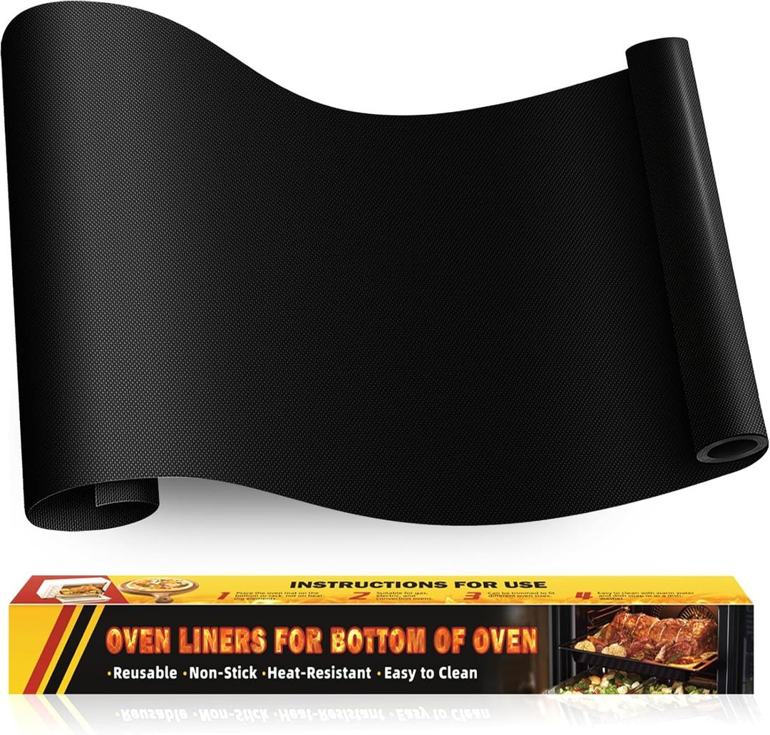 Large Oven Liners for Bottom of Oven, 17"x75" Heavy Duty Non-Stick Oven Liner Mat, Reusable Heat Resistant Grill & Baking Mat, BPA/PFOA Free Roaster Liners, Fits Electric, Gas, Toaster Ovens (Black) (75 Inch Roll)