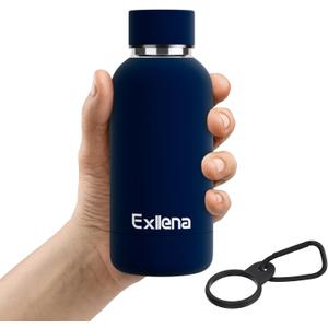 Small Water Bottle 12oz with Clip, Double Wall Stainless Steel Vacuum Small Insulated Water Bottle Keeps Drinks Cold 24 Hrs/Hot 12 Hrs for Kids Handbag School BPA Free (Navy Blue) (11.8 Ounces)