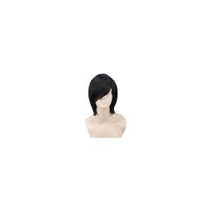Topcosplay Unisex Short Black Wigs Straight Cosplay Halloween Costumes Wig With Bangs Bob Wig