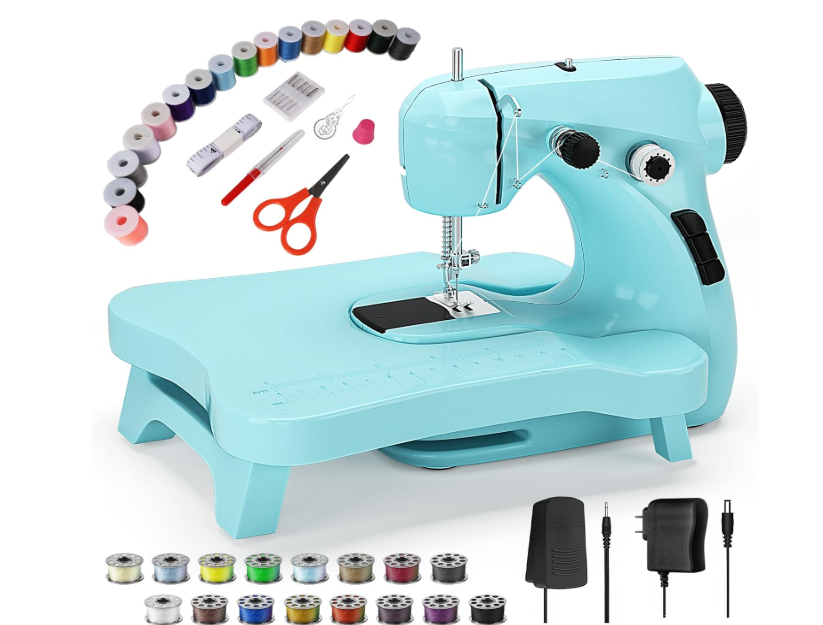 Mini Sewing Machine, Portable with Extension Table & Sewing Kit, Dual Speed Control, Built-in Light, Ideal for Beginners & Quick Household Repairs