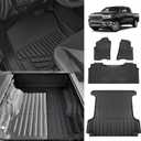 TripleAliners Truck Bed Mat & Floor Mats Front Rear Full Set Compatible with 2019-2025 RAM 1500 Accessories All Weather TPE Liners Carpets Mat Custom Fit (Truck Bed Mat+ Floor Mats)