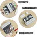 3 x Della Gao Large Pencil Case, Big Capacity Pencil Pouch with 3 Compartments, Office Pencil Bag with Zipper, Big Pen Case for Adults (Beige-03RH)