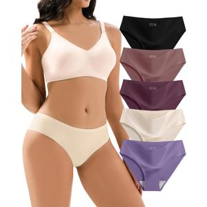 Jaywan Women's Seamless Bikini Cheeky Panties 5 Pack No Show Underwear, Breathable Stretchy Fabric Multi-Color for Everyday (Mixed Color-2, Small)