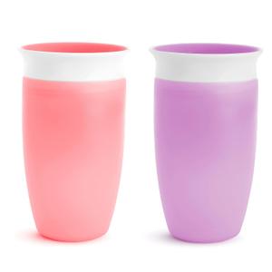 Munchkin Sippy Cups for Toddlers 1-3, Spill Proof Miracle 360 Cup, 10 Ounce, 2 Pack, Pink/Purple