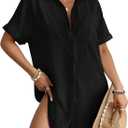 Bsubseach Women Swimsuit Coverup Shirt Dress Button Down Bathing Suit Cover Up Beachwear (Large, Black)