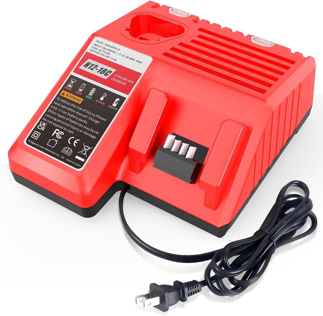 Rapid Charger for Mil-Waukee M-12 & for M-18 Replacement Charger for 48-59-1812, XC Lithium Ion Battery 48-11-2420 48-11-2440 48-11-1815 48-11-1820 48-11-1840 48-11-1850 48-11-2401 48-11-1890
