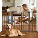 Babelio 29-55" Extra Wide Baby Gate for Stairs & Doorways, Metal Auto Close Pressure Mounted Child & Pet Safety Gate, Easy Install NO Need Tools and Drilling for Indoor Use, Brown