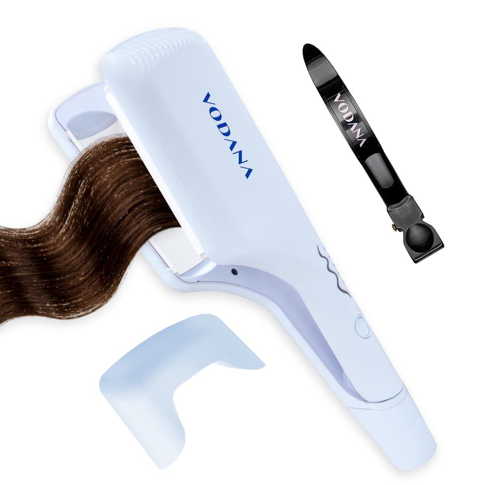 VODANA Professional Triple Flow Ceramic Hair Waver - Easy Beach Waves with Embedded Double Barrel Wave Iron. Experience Instant Heat, Long-Lasting Performance, and Quick Heat (1.6 inch, Creamy Blue)
