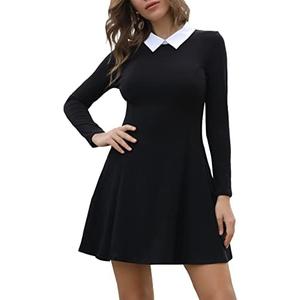 Aphratti Women's Long Sleeve Fall Dresses 2025 Casual Peter Pan Collar A Line Fit and Flare Skater Goth Dress Medium