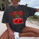 Oversized Cherry Graphic Tees for Women Vintage Leopard Cherry Fruit Shirt Acid Wash Crewneck Streetwear T Shirts Top (Gray, XL)