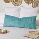 Kevin Textile 14x36 Inch Long Lumbar 1 Pack Boho Decorative Throw Pillow Cover Soft Striped Corduroy Rectangle Cushion Case Farmhouse Solid Color Accent for Living Room Couch Sofa Bed, Aqua Green