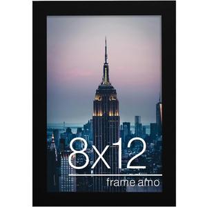 Frame Amo 8x12 Black Modern Picture Frame, 1 inch Border, Acrylic Front, for Wall or Table
