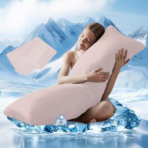 DOWNCOOL Large Body Pillow- Breathable Full Body Pillow for Side Sleeper - Soft Long Bed Pillow for Adults - 20 x 54 inch(Pinke, with Cooling Cover)