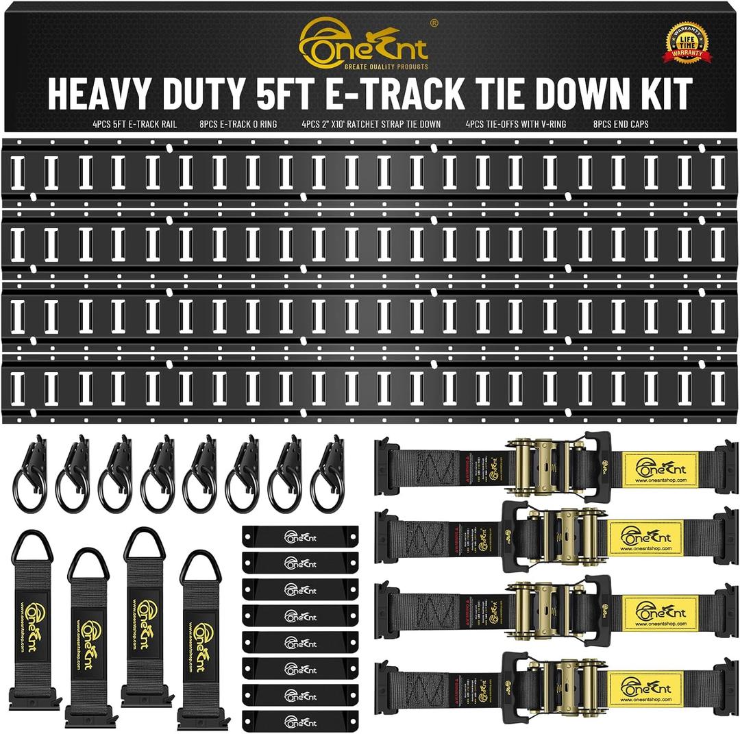Onesnt 4-Pack 5-FT E-Track Rail Tie Down Kit（28-Piece） Heavy-Duty Steel