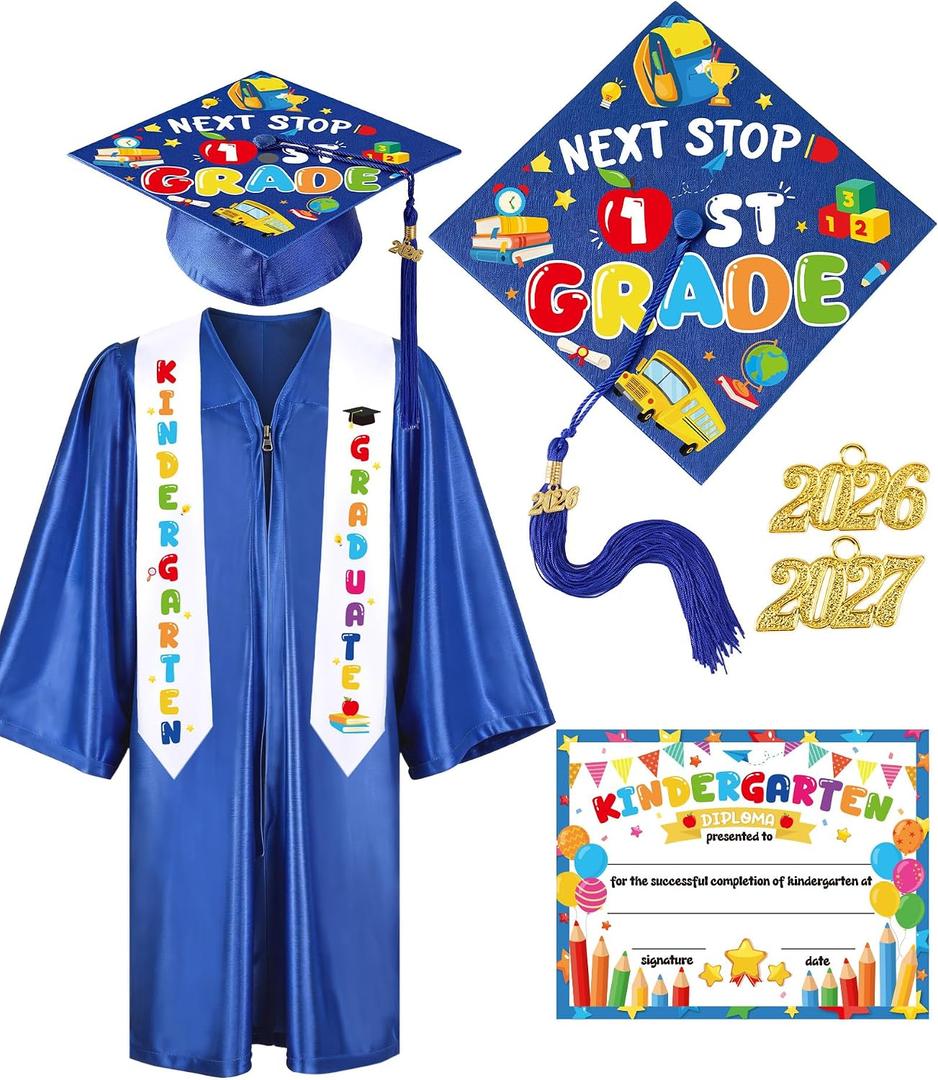 Romart Kindergarten Graduation Cap and Gown Set, Kids Toddler Pre-k Graduation Outfit 2026 with Sash Diploma Certificate Gift