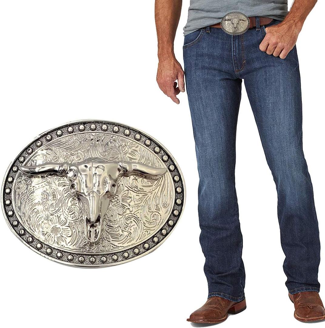 3 x XGALBLA Western LongHorn Bull Head Texas Cowboy Belt Buckle Silever