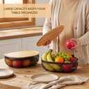 2 Pcs Oval Metal Mesh Storage Baskets with Tray Lids, Black Wire Organizer for Kitchen Countertop, Multi-functional Fruit and Bread Baskets for Home, Cabinet and Decorative Storage