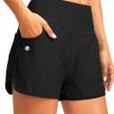 G Gradual Women's 3" High Waisted Swim Board Shorts with Pockets Quick Dry Swimsuit Bottoms Bathing Suit for Women with Liner(Black, L)
