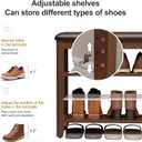 AQIMUELE Shoe Bench with Leather Cushion, 3 Tiers Shoe Storage Bench Height Adjustable, Walnut Wood Entryway Bench for Hallway, Mudroom