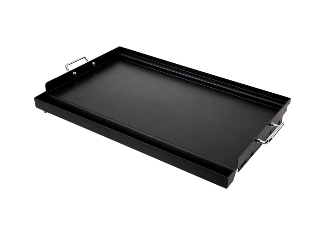 LotFun 25" x 16" Carbon Steel Cooking Griddle for Outdoor Gas Grill, Universal Griddle Flat Top Plate Insert with Grease Groove and Removable Handles for Electric/Charcoal/Gas Grill, Camping,Party