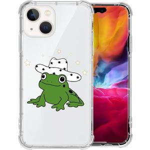 CARLOCA Compatible with iPhone 15 Case for Girl,Clear with Cowboy Hat Frog Pattern Design Plastic Shockproof TPU Bumper Protective Case for iPhone 15