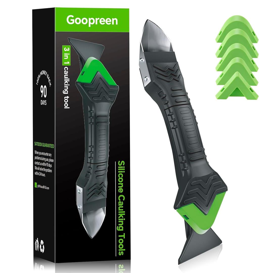 Caulking Tool 3 in 1 Caulking Grout Removal Sealant Finishing Tool Bathtub Caulk with Stainless Head, Caulk Remover Glass Glue Angle Scraper for Bathroom, Kitchen, Floor, Window, Sink Joint, Frames