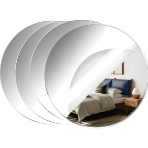 Acrylic Round Mirrors, 12 inch No Glass Circle Mirror Tiles Self Adhesive Mirror Stickers for Wall Home Living Room Bedroom Decor, Small Mirrors for Crafts (4, 12 inch/30cm)