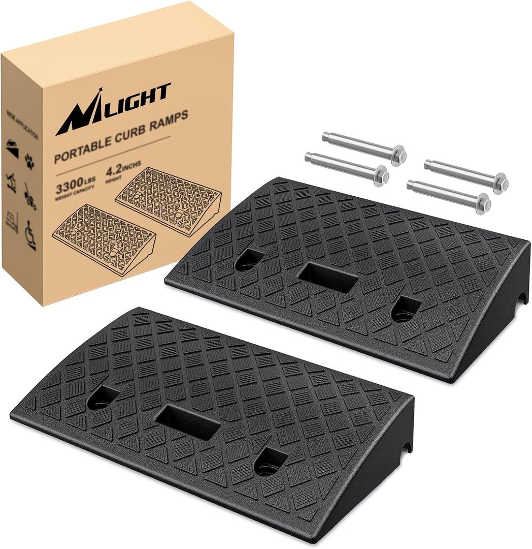 Nilight Plastic Curb Ramps, 4.2" Rise Portable Lightweight Heavy Duty Threshold Ramp for Driveway Lawn Mower Scooter Bike Motorcycle Wheelchair, 2 Pack