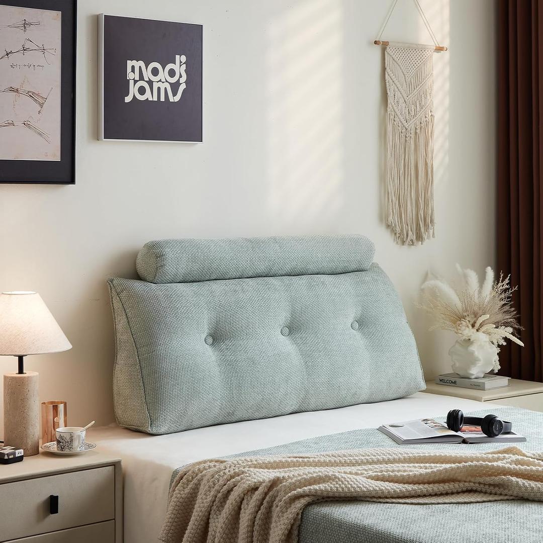 Headboard Pillow for Full – Chenille Large Triangular Wedge Pillow for Headboard Gap, Daybed and Couch Backrest, Reading and Sitting Up in Bed with Removable Washable Cover, Green