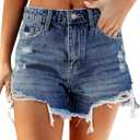 Briskorry Jeans Shorts Women's Ripped Shorts Summer Destroyed Jeans Shorts High Waist Sexy Denim Shorts Frayed Hem Hot Pants Woman Beach Shorts with Pockets, L