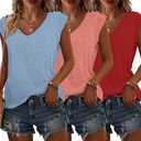 Bliwov 3 Pack Womens Cap Sleeve Tops V Neck T Shirts Summer Fall Outfits Plus Size Beach Vacation Fashion Tee Workout Clothes, XXL