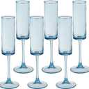 6 Pieces Blue Champagne Flutes 6 OZ Straight Sided Wine Glasses Champagne Long Stem Drinking Colored Glasses,Set of 6 Hand Blown Champagne Flutes Goblets for Wedding Cocktail Cups,Cava, Prosecco