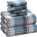 RUVANTI Flannel Sheets Queen Size 6 Pcs - 100% Cotton Double Brushed Bed Sheets, Deep Pockets 16 Inches Queen Sheet Set, All Seasons Breathable, Extra Soft & Comfy, Dynasty