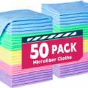 Microfiber Cleaning Cloths-50 Pack, Microfiber Towels Bulk, Towels for Cars & Home, Cleaning Rags 5 Colors Assorted (12x12 inches)