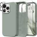 GONEZ Magnetic for iPhone 16 Pro Max Case, Compatible with MagSafe, Liquid Silicone Case, with Screen Protector + Camera Protector, Full Body Protective Shockproof Phone Cover 6.9", Calke Green