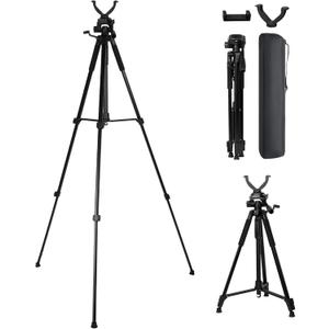 Dreamoon Adjustable Height 66.2" Rifle Shooting Tripod with 360 Rotating V Yoke and Camera Tripod Mount Adapter, Spirit Level, Lightweight Aluminum Stand & Carrying Bag for Hunting Outdoor Activities