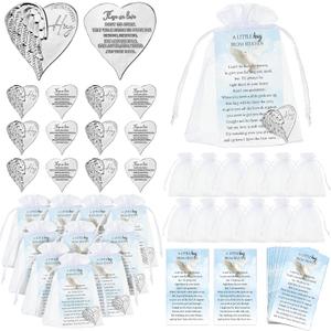 60 Sets Funeral Favors for a Memorial Service Memorial Angel Sign Coins Set Heart Pocket Hug Token Poem Angel Cards Organza Gift Bag Celebration of Life Favors for Family Church Funeral Prayer Gifts