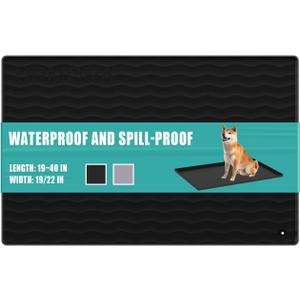 URMONA 19" x 19" Silicone Pet Feeding Mat, Dog Cat Food and Water Mat, Waterproof Raised Edge Cat Litter Box Tray, Rubber Pets Accessories, Puppy Kitty EssentialsBlack