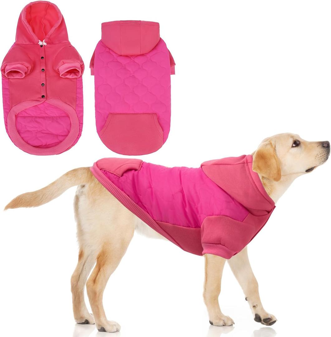 KOOLTAIL Warm Dog Winter Coat for Small Dogs, Waterproof Puppy Jacket with Leash Hole, Cold Weather Pet Vest for Winter, Soft Hoodie Sweater Sweatshirt Clothes for Puppy Cats Girls Boys Rose Red L