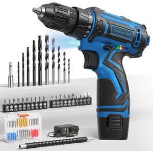 Cordless Drill Set,12V Power Drill Driver 3/8" Keyless Chuck with 92 Acessories, Built-in LED Light, 25+1 Position, Electric Drill for Home DIY ProjectsBlue