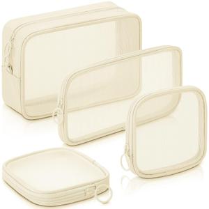 Weewooday 4 Pcs Mesh Makeup Bag Mesh Cosmetic Bag Travel Toiletry Pouch with Zipper Mini Makeup Cosmetic Purse for Daily Accessory(Small, Large, Medium,Beige)