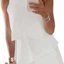 Dokotoo Womens Summer Jumpsuits 2026 Casual Ruffle Chiffon Sleeveless Rompers (White), XL