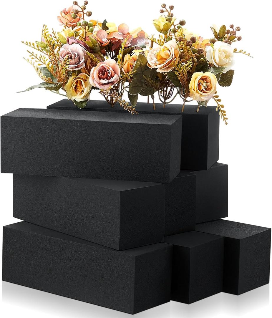Lallisa 8 Pcs Reusable Floral Foam Blocks Water Weather Resistant Dry Floral Foam for Artificial Flower Arrangements Outdoor Flower Boxes Outside Hanging Planters Wedding Home Decor (9 x 3 x 3") (Black)