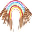 Bamboo Circular Knitting Needles Set 16 Inch, 18 Round Wooden Knitting Needles, 18 Sizes US 0-15 (2-10mm) Double Pointed Short Circle Knit Needle for Beginners Knit Socks, Sweaters