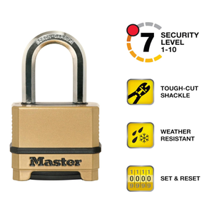Master Lock Gold Combination Lock, Heavy Duty Weather Resistant Padlock, Resettable Combination Lock for Outdoor Use 1.2 x 2 x 3.87 inches, 1Pack, M175LFEC2