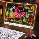 LED Drawing Board with 7 Colors & 3 Light Modes - Rechargeable Glow Doodle Board, Includes 7 Markers + Tracing Book, Dry Erase Note Boards, Halloween Christmas Birthday Gifts for Kids (7.9"x11.8")